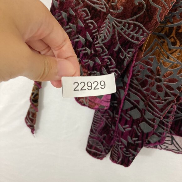Valentine -USA 2X Multi Color Velvet Ruffle Boho Romantic Asymmetric Stretch Top - Picture 12 of 12